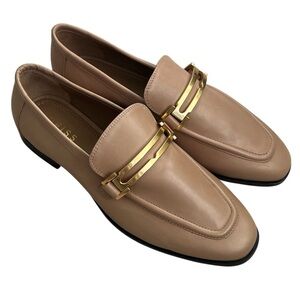 Reiss Angela Leather Rounded Loafers in Nude US 7.5